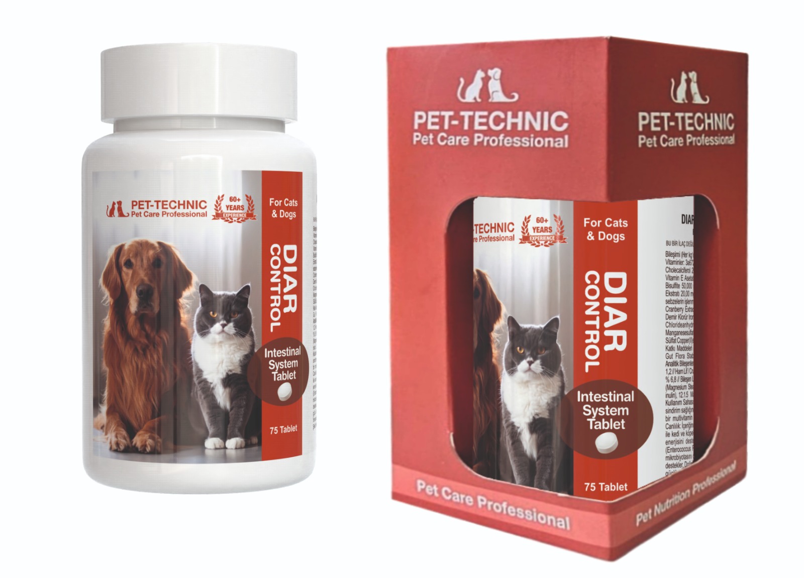 Pet-Technic Diar Control Tablet, Kedi Köpek Bağırsak Sağlığı, Sindirim ve İshal Desteği, 75 Tablet