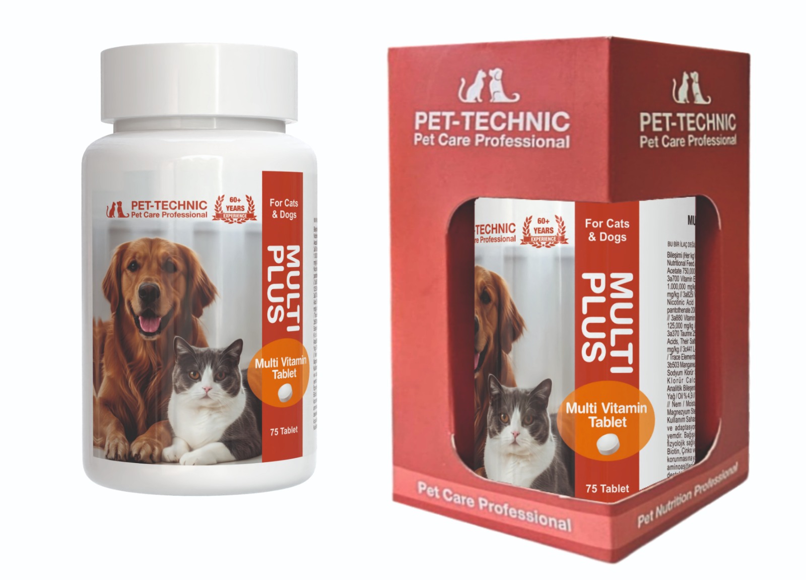 Pet-Technic Multi Plus Tablet, Kedi Köpek Multivitamin Desteği, Bağışıklık ve Tüy Sağlığı, 75 Tablet