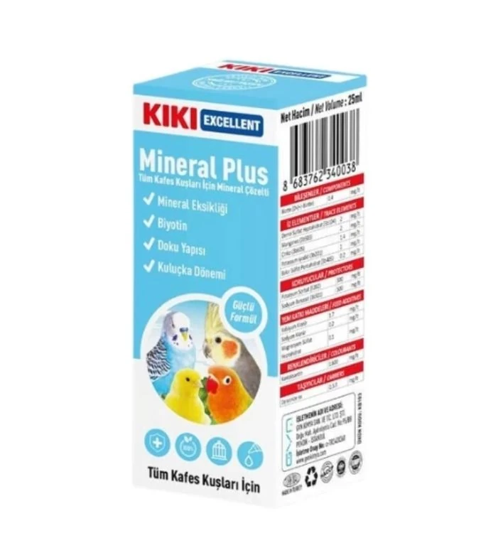 Kiki Excellent Mineral Plus Kuşlar için Mineral Çözelti Sıvı Damla 25 Ml