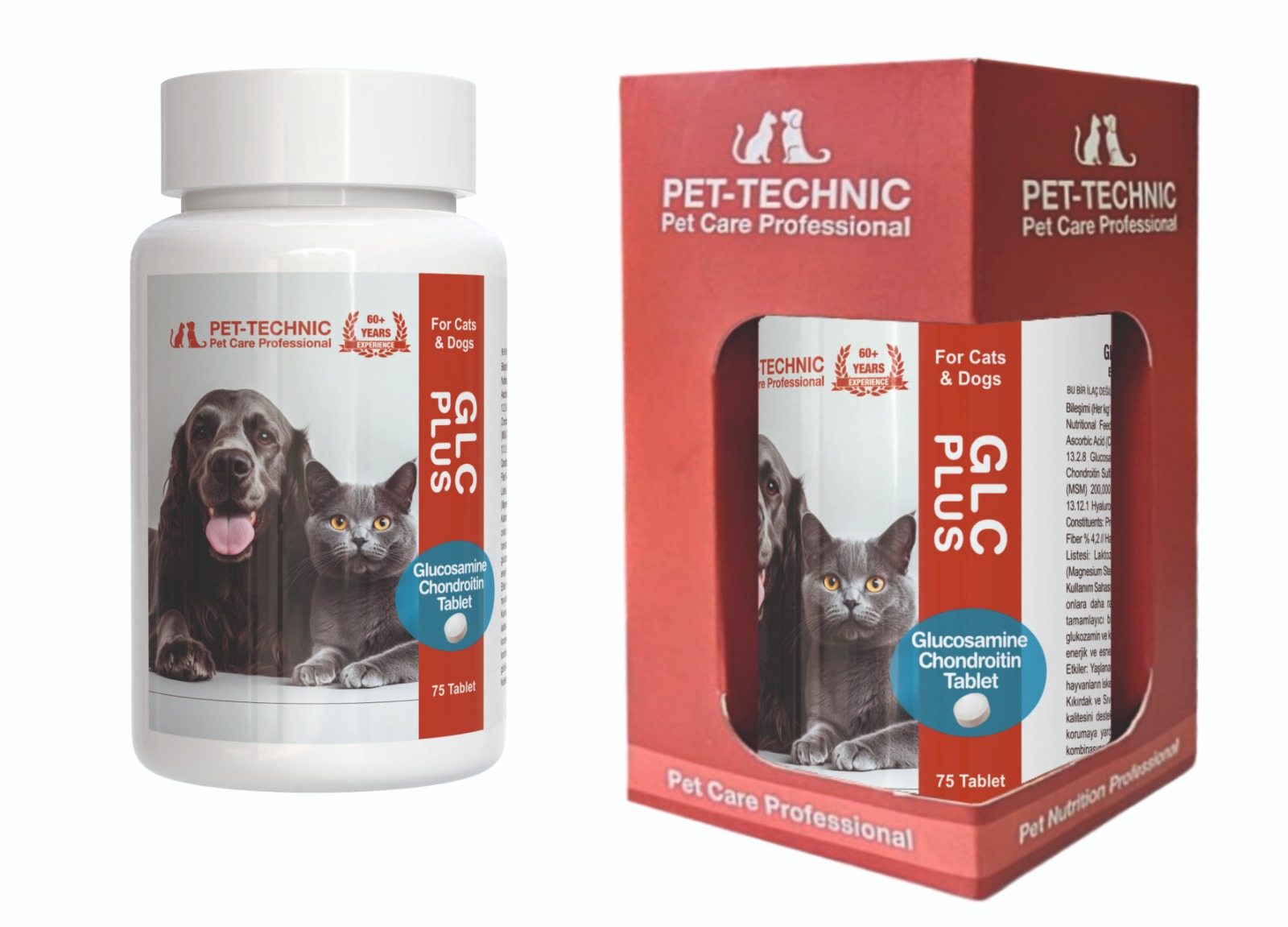 Pet-Technic GLC-Plus Tablet, Kedi Köpek Eklem Güçlendirici, Glukozamin & Kondroitin Desteği, 75 Tablet