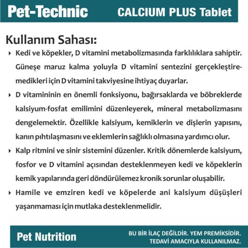pet technic 2li calcium plus tablet vitamin d3 kalsiyum destegi 138