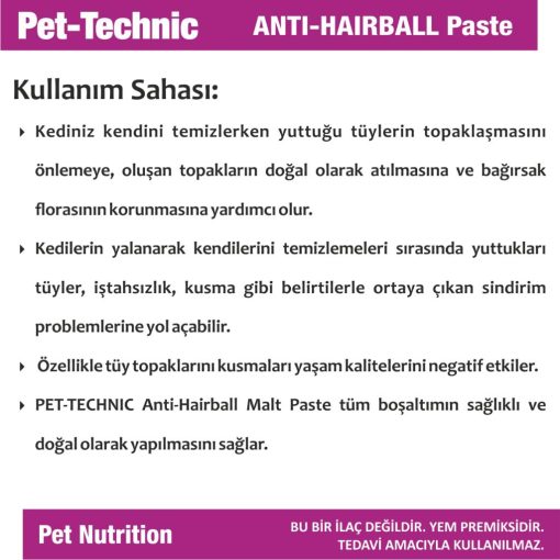 pet technic anti hairball malt biotin zinc pasta herbal care cat spray 534
