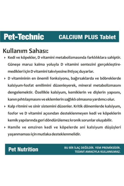 pet technic calcium plus tablet vitamin d3 kalsiyum destegi 73