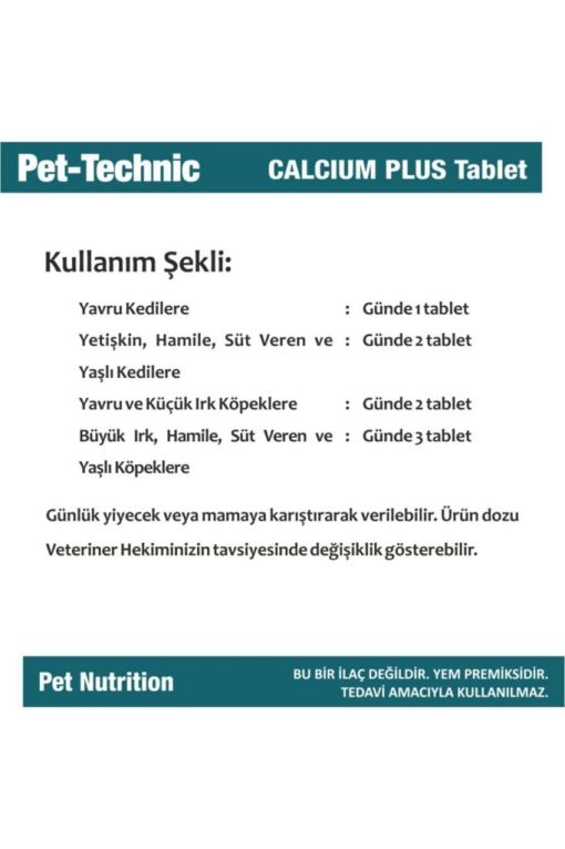 pet technic calcium plus tablet vitamin d3 kalsiyum destegi 74